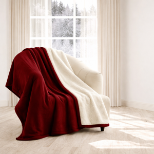 Imperial Rooms (Burgundy, Large - 200x240 cm) 480GSM Reversible Thick Plush Sherpa Throw Blanke Imperial Rooms (Burgundy, Large - 200x240 cm) 480GSM Reversible Thick Plush Sherpa Throw Blanke