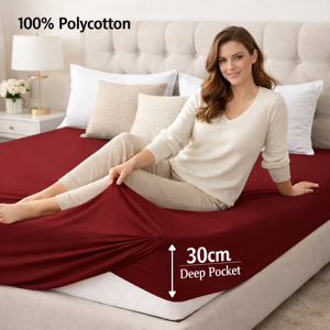 Imperial Rooms (Double, Red) 30cm Deep polycotton Jersey Fitted Bed Sheet-100% Cotton Fitted Sh Imperial Rooms (Double, Red) 30cm Deep polycotton Jersey Fitted Bed Sheet-100% Cotton Fitted Sh
