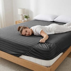 Imperial Rooms (King, Charcoal) Stripe Fitted Bed Sheet 40CM Deep-Extra Deep Hotel Quality Fitt Imperial Rooms (King, Charcoal) Stripe Fitted Bed Sheet 40CM Deep-Extra Deep Hotel Quality Fitt