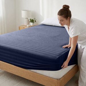 Imperial Rooms (King, Navy Blue) Stripe Fitted Bed Sheet 40CM Deep-Extra Deep Hotel Quality Fit Imperial Rooms (King, Navy Blue) Stripe Fitted Bed Sheet 40CM Deep-Extra Deep Hotel Quality Fit