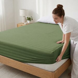 Imperial Rooms (Double, Olive Green) Stripe Fitted Bed Sheet 40CM Deep-Extra Deep Hotel Quality Imperial Rooms (Double, Olive Green) Stripe Fitted Bed Sheet 40CM Deep-Extra Deep Hotel Quality
