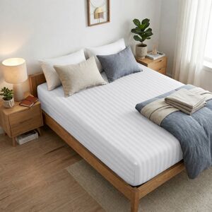 Imperial Rooms (King, White) Stripe Fitted Bed Sheet 40CM Deep-Extra Deep Hotel Quality Fitted Imperial Rooms (King, White) Stripe Fitted Bed Sheet 40CM Deep-Extra Deep Hotel Quality Fitted