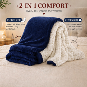 Oxford Homeware (Navy Blue, Double (150 x 200 cm)) Luxury Super Soft Sherpa Fleece Blanket Faux Oxford Homeware (Navy Blue, Double (150 x 200 cm)) Luxury Super Soft Sherpa Fleece Blanket Faux