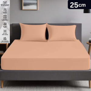 SUPREME BEDDING LTD (Double, Peach) Poly Cotton Fitted Bed Sheet 25cm Deep Luxury Soft SUPREME BEDDING LTD (Double, Peach) Poly Cotton Fitted Bed Sheet 25cm Deep Luxury Soft