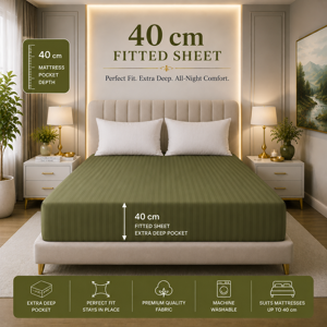 Imperial Rooms (King, Olive Green) Stripe Fitted Bed Sheet 40CM Deep-Extra Deep Hotel Quality F Imperial Rooms (King, Olive Green) Stripe Fitted Bed Sheet 40CM Deep-Extra Deep Hotel Quality F