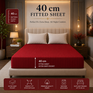 Imperial Rooms (King, Red) Stripe Fitted Bed Sheet 40CM Deep-Extra Deep Hotel Quality Fitted Sh Imperial Rooms (King, Red) Stripe Fitted Bed Sheet 40CM Deep-Extra Deep Hotel Quality Fitted Sh