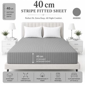 Imperial Rooms (Single, Silver) Stripe Fitted Bed Sheet 40CM Deep-Extra Deep Hotel Quality Fitt Imperial Rooms (Single, Silver) Stripe Fitted Bed Sheet 40CM Deep-Extra Deep Hotel Quality Fitt