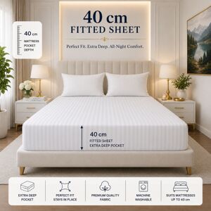Imperial Rooms (Single, White) Stripe Fitted Bed Sheet 40CM Deep-Extra Deep Hotel Quality Fitte Imperial Rooms (Single, White) Stripe Fitted Bed Sheet 40CM Deep-Extra Deep Hotel Quality Fitte