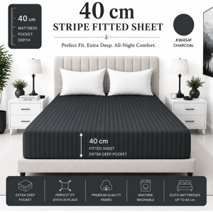 Imperial Rooms (Double, Charcoal) Stripe Fitted Bed Sheet 40CM Deep-Extra Deep Hotel Quality Fi Imperial Rooms (Double, Charcoal) Stripe Fitted Bed Sheet 40CM Deep-Extra Deep Hotel Quality Fi