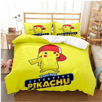 Unbranded (Single-135*200, 16) Pokémon Cartoon Bedding Single Double Quilt Cover 3D Cartoo Unbranded (Single-135*200, 16) Pokémon Cartoon Bedding Single Double Quilt Cover 3D Cartoo