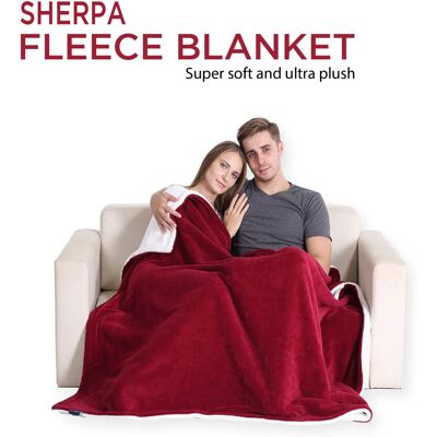 Oxford Homeware (Burgundy Red, DOUBLE: 150cm x 200cm) Sherpa Mink Blanket Reversible Throw Singl Oxford Homeware (Burgundy Red, DOUBLE: 150cm x 200cm) Sherpa Mink Blanket Reversible Throw Singl
