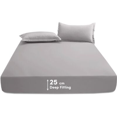 SUPREME BEDDING LTD (Single Bed Sheets) Deep Fitted Sheets 25cm Poly Cotton Grey Bedsheet SUPREME BEDDING LTD (Single Bed Sheets) Deep Fitted Sheets 25cm Poly Cotton Grey Bedsheet