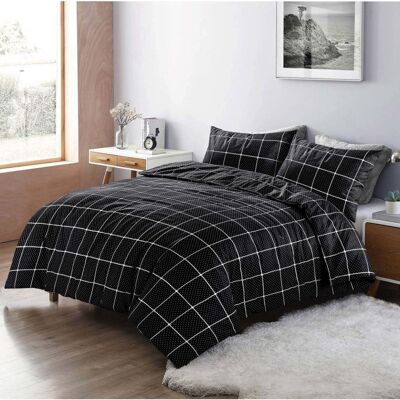 Kampala Hill Reversible Stripes-Dots - Black - Double - Duvet Cover Kampala Hill Reversible Stripes-Dots - Black - Double - Duvet Cover