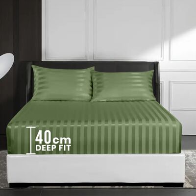 SUPREME BEDDING LTD (Double Bed Sheet, Olive Green- Stripe Bed Sheet 40cm) Extra Deep Fitted Sheet 4 SUPREME BEDDING LTD (Double Bed Sheet, Olive Green- Stripe Bed Sheet 40cm) Extra Deep Fitted Sheet 4