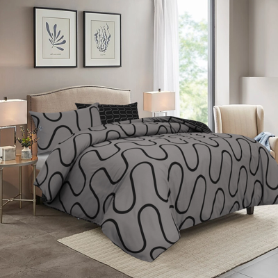 SUPREME BEDDING LTD (Double Quilt Cover, Black Grey Wave) Printed Duvet Cover Set with Pillowcases - SUPREME BEDDING LTD (Double Quilt Cover, Black Grey Wave) Printed Duvet Cover Set with Pillowcases -