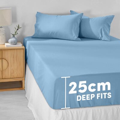 BedLooms (Sky Blue, Single- 91x190cm) Fitted Bed Sheet Extra Deep 25cm Single Double King BedLooms (Sky Blue, Single- 91x190cm) Fitted Bed Sheet Extra Deep 25cm Single Double King