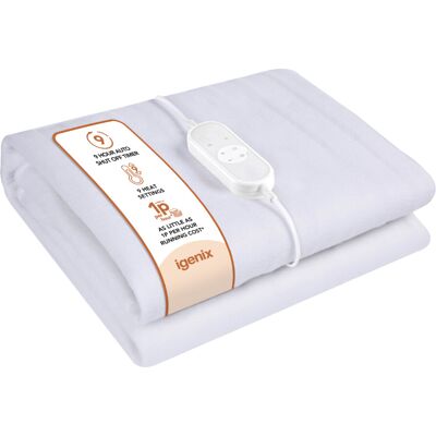 Igenix King Size Digital Heated Underblanket, 120W, 1-9hr Timer, Machine Washable, Whit Igenix King Size Digital Heated Underblanket, 120W, 1-9hr Timer, Machine Washable, Whit