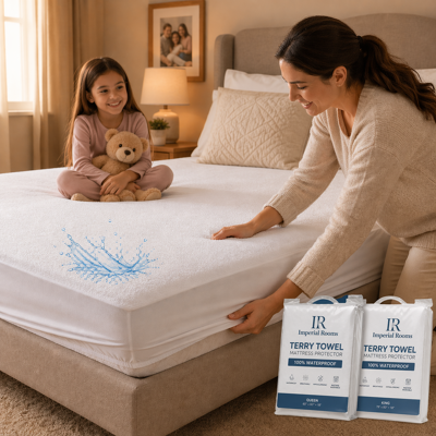 Imperial Rooms (2X Double) Waterproof Terry Towel Mattress Protector - Single, Double, King, Su Imperial Rooms (2X Double) Waterproof Terry Towel Mattress Protector - Single, Double, King, Su