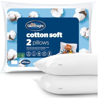 Silentnight Cotton Pillow Pair - 100% Naturally Cooling Cotton Cover - Soft Holl Silentnight Cotton Pillow Pair - 100% Naturally Cooling Cotton Cover - Soft Holl