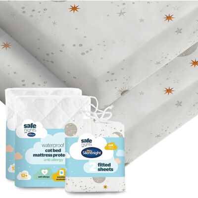 Silentnight Safe Nights Cot Bed Waterproof Mattress Protector & Fitted Sheet - K Silentnight Safe Nights Cot Bed Waterproof Mattress Protector & Fitted Sheet - K