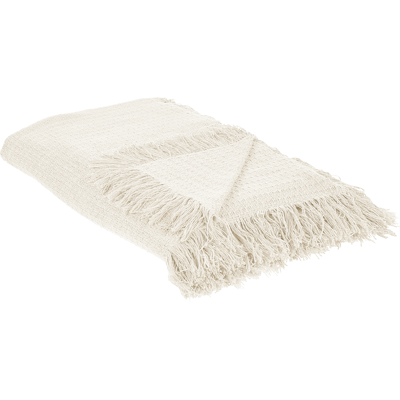Beliani Bedspread White Cotton Fabric 220 x 240 cm with Tassels - Bedspread Beliani Bedspread White Cotton Fabric 220 x 240 cm with Tassels - Bedspread