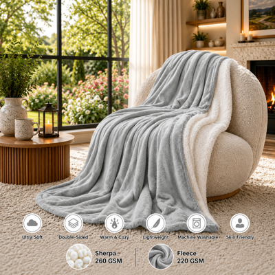 Imperial Rooms - Soft Sherpa Blanket - Silver - 130x150 cm - Blanket Imperial Rooms - Soft Sherpa Blanket - Silver - 130x150 cm - Blanket