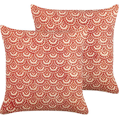 Beliani Cotton Cushions Red Cream Geometric Pattern - Decor Accessories Beliani Cotton Cushions Red Cream Geometric Pattern - Decor Accessories