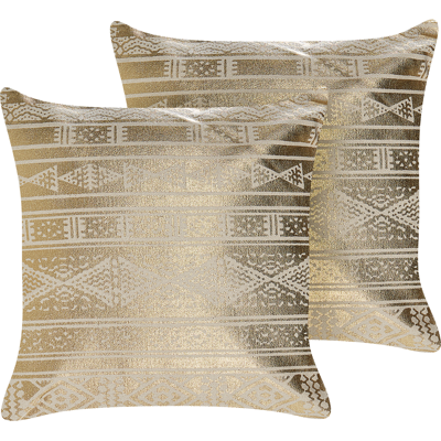 Beliani Gold Cotton Geometric Pattern 2 Cushions - Decorative Cushions Beliani Gold Cotton Geometric Pattern 2 Cushions - Decorative Cushions