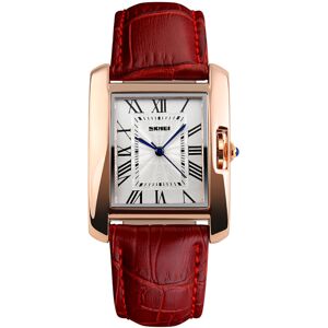 (Red) Skmei Women's Watch Square Rose Gold Roman Numerals Genuine Leather Strap (Red) Skmei Women's Watch Square Rose Gold Roman Numerals Genuine Leather Strap