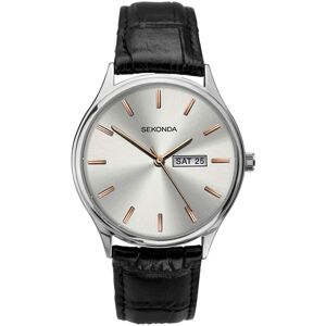 Sekonda Black Leather Silver and Rose-Gold Dial Strap Watch 1686 Sekonda Black Leather Silver and Rose-Gold Dial Strap Watch 1686