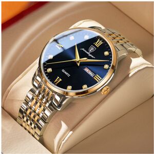 Unbranded (Gold Blue) Watch Stylish Quartz Mens Luminous Business Fashion Steel Strap Unbranded (Gold Blue) Watch Stylish Quartz Mens Luminous Business Fashion Steel Strap