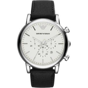 Emporio Armani Men's Chronograph Stainless Steel and Black Leather Wat Emporio Armani Men's Chronograph Stainless Steel and Black Leather Wat