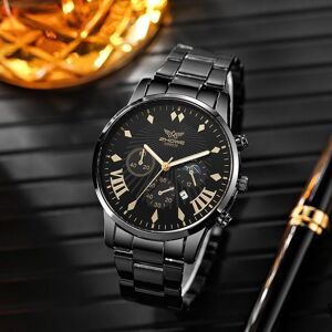 Unbranded (black,gold) Men's Stainless Steel Quartz Watch With Date Display Unbranded (black,gold) Men's Stainless Steel Quartz Watch With Date Display