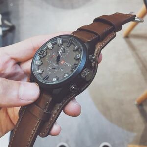 Unbranded (dark brown) Watch Men Large Dial Sport Watches Leather Strap Oversized Quartz W Unbranded (dark brown) Watch Men Large Dial Sport Watches Leather Strap Oversized Quartz W