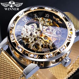 Maxpower (yellow) Winner Golden Watches Men Skeleton Mechanical Watch Crystal Mesh Slim Maxpower (yellow) Winner Golden Watches Men Skeleton Mechanical Watch Crystal Mesh Slim