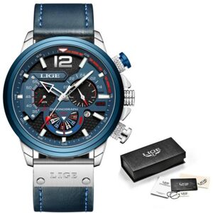 Maxpower (Silver Blue) LIGE 2022 New Fashion Mens Leather Quartz Watch For Men Top Brand Maxpower (Silver Blue) LIGE 2022 New Fashion Mens Leather Quartz Watch For Men Top Brand