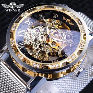 Maxpower (black) Winner Golden Watches Men Skeleton Mechanical Watch Crystal Mesh Slim S Maxpower (black) Winner Golden Watches Men Skeleton Mechanical Watch Crystal Mesh Slim S