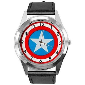 Unbranded Captain America Quartz Watch Marvel Real Leather Band Black Unbranded Captain America Quartz Watch Marvel Real Leather Band Black