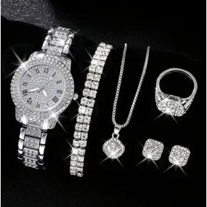 Unbranded (silver) 6 Pcs/Set Women's Watches, Luxury Rhinestone Quartz Watch, Roman Fashio Unbranded (silver) 6 Pcs/Set Women's Watches, Luxury Rhinestone Quartz Watch, Roman Fashio