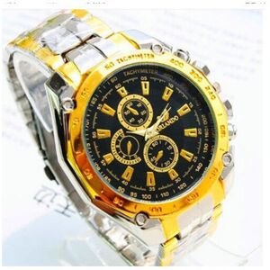 Unbranded (Gold Black)Three Eyes Six Pin Steel Strip Wrist Watch Man Watch Quartz Watches Unbranded (Gold Black)Three Eyes Six Pin Steel Strip Wrist Watch Man Watch Quartz Watches