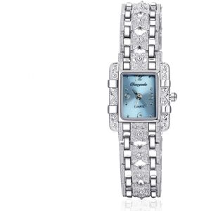 Unbranded (Blue) Dial Watch Square With Quartz Movement Alloy Strap Set Silver Rhinestone Unbranded (Blue) Dial Watch Square With Quartz Movement Alloy Strap Set Silver Rhinestone