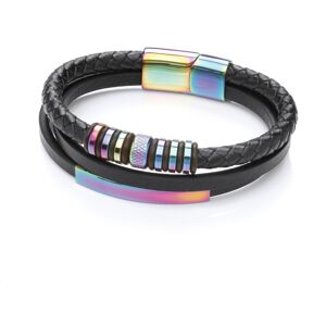 Jewelco London Mens Black Leather Stainless Steel Rainbow Iridescent Multi Stran Jewelco London Mens Black Leather Stainless Steel Rainbow Iridescent Multi Stran