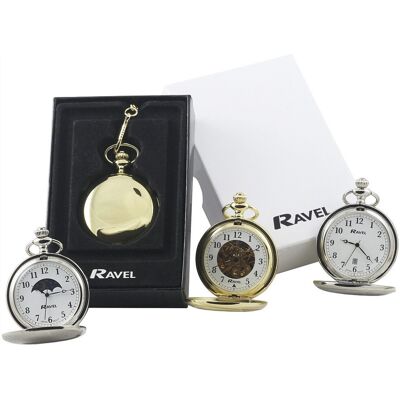 Ravel HUNTER FOB/POCKET WATCH-Chrome Lid/Chain/Clip-Gift Boxed-SILVER Ravel HUNTER FOB/POCKET WATCH-Chrome Lid/Chain/Clip-Gift Boxed-SILVER