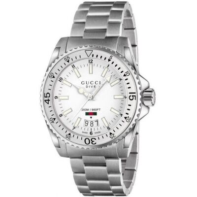 Gucci Dive Men's Watch YA136302 - 40mm Silver Stainless Steel, White Dial, 200M Gucci Dive Men's Watch YA136302 - 40mm Silver Stainless Steel, White Dial, 200M