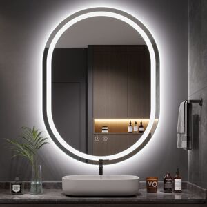 Dripex 60?80cm Oval LED Bathroom Mirror with Light, Illuminated Wall Mounted Van Dripex 60?80cm Oval LED Bathroom Mirror with Light, Illuminated Wall Mounted Van