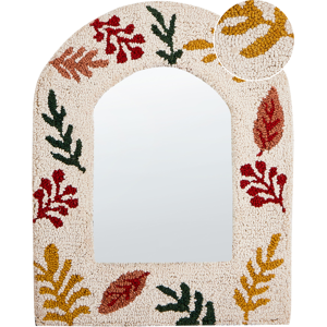Beliani Wall Mirror Kutaisi Off White - Wall Mirror with Cotton Detail Beliani Wall Mirror Kutaisi Off White - Wall Mirror with Cotton Detail