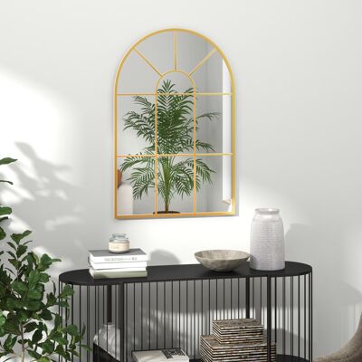 HOMCOM Modern Arched Window Wall Mirror for Bedroom - 91x60cm - Gold Tone HOMCOM Modern Arched Window Wall Mirror for Bedroom - 91x60cm - Gold Tone