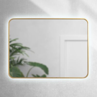 VODA Brushed Brass 800mm x 600mm Backlit Mirror with Colour Change VODA Brushed Brass 800mm x 600mm Backlit Mirror with Colour Change