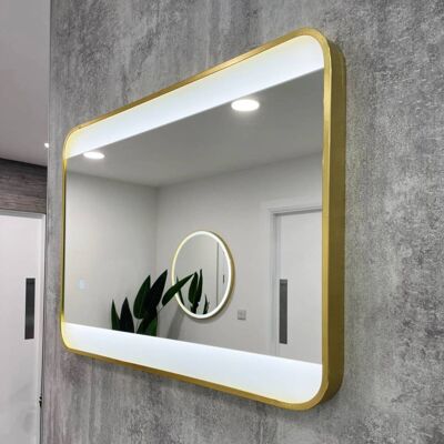 VODA Brushed Brass 700mm x 500mm Backlit Mirror with Colour Change VODA Brushed Brass 700mm x 500mm Backlit Mirror with Colour Change