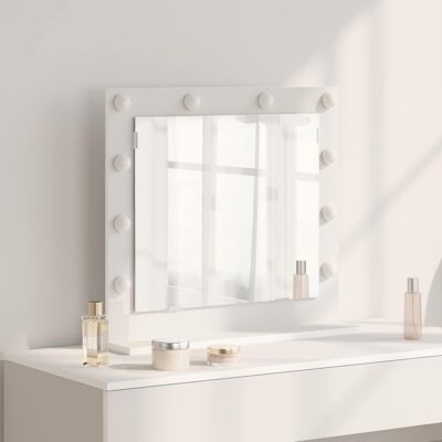 vidaXL White Wood Vanity Mirror with LED Lights - Mirror vidaXL White Wood Vanity Mirror with LED Lights - Mirror